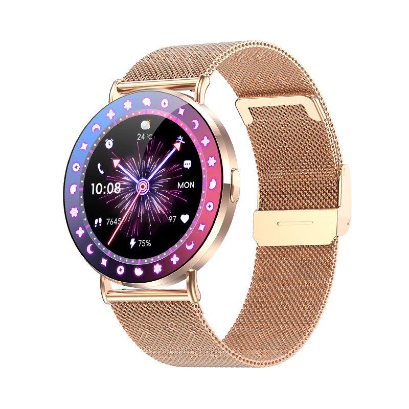 Wolf Alpha Diamond Smart Watch - gold, oblique front view