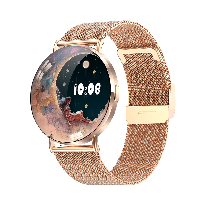Wolf Alpha Diamond Smart Watch - gold, oblique front view