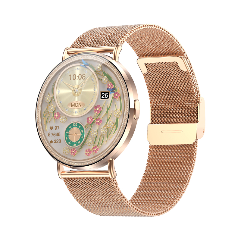 Wolf Alpha Diamond Smart Watch - gold, oblique front view