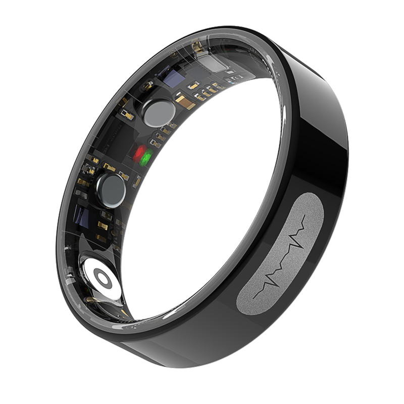 Wolf Sentinel ECG Smart Ring - black, front charging view